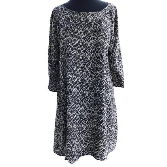 Joie Dresses & Skirts - Joie Silk Feather Print Dress Knee Length Gray White Career Swing Dress Size XS